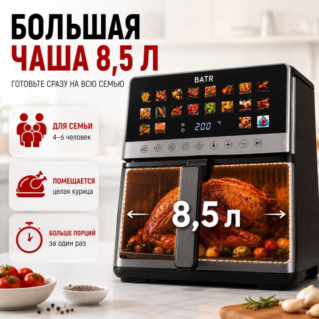 Аэрогриль BATR Double Heat Pro S 8.5 л черный — фото 3